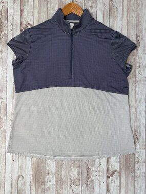 Zero Restriction Womens Cap Sleeve Shirt sz XL Navy White 1/4 Zip Mock Neck Ally